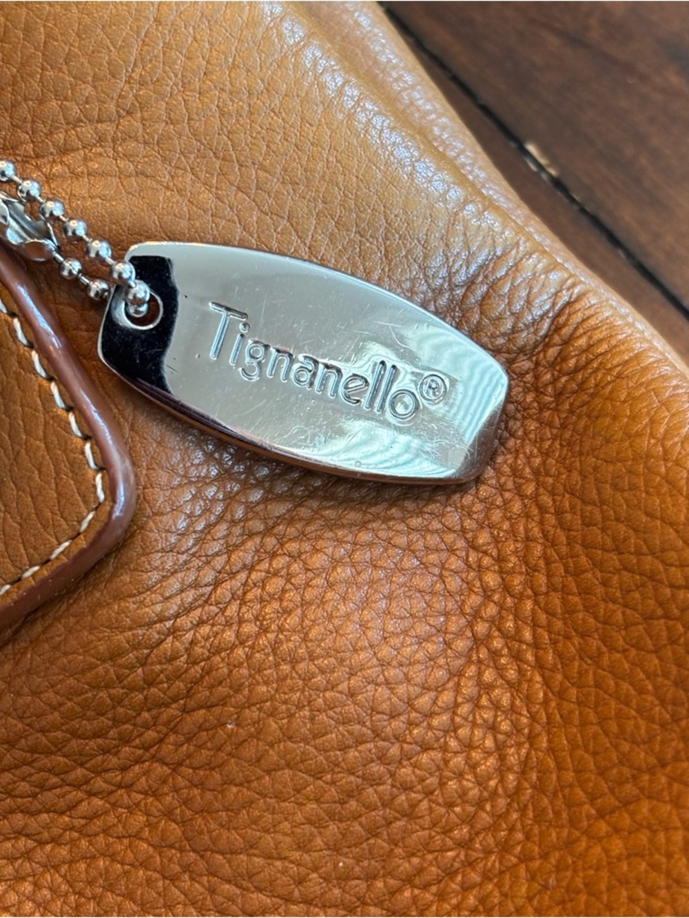 TIGNANELLO Satchel Tote Bag Caramel Leather Double Handle Magnet Closure - Picture 8 of 9